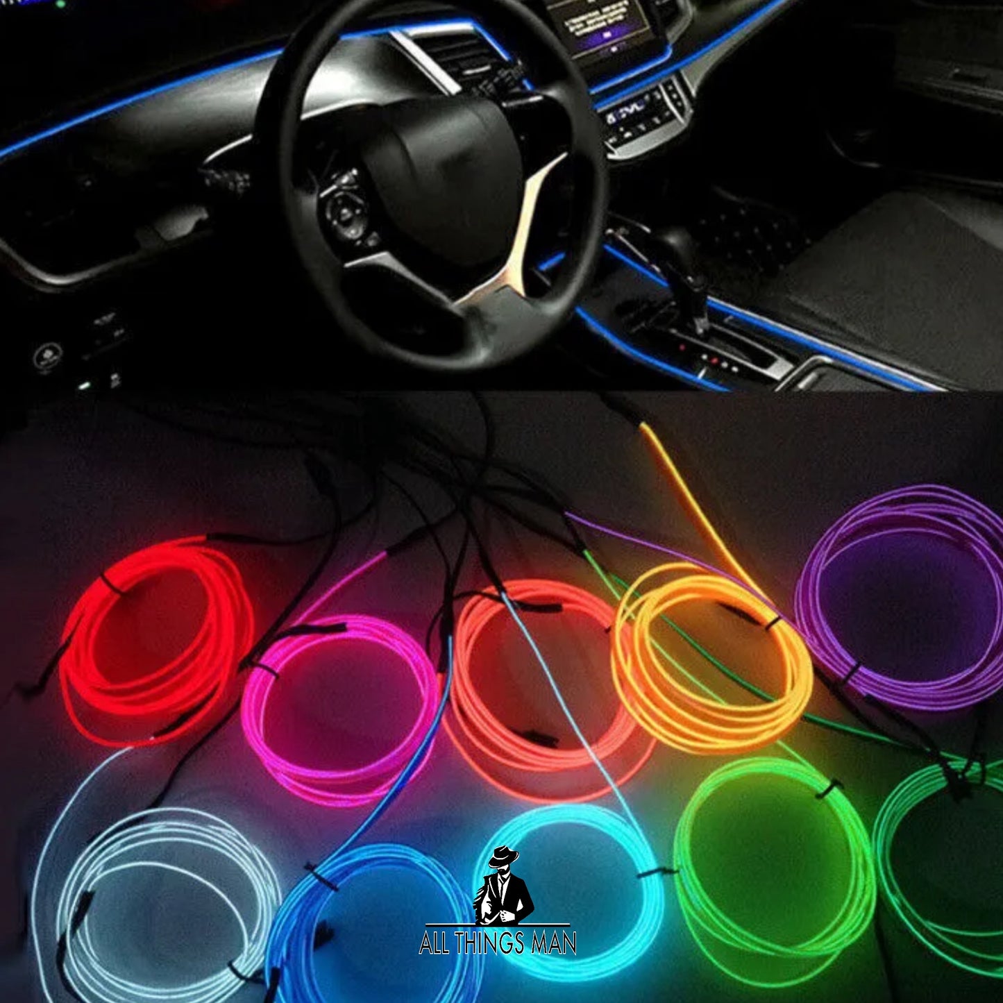 5M USB Car Interior LED Strip Lights Ambient Lighting Blue Neon Dash Glow Tube