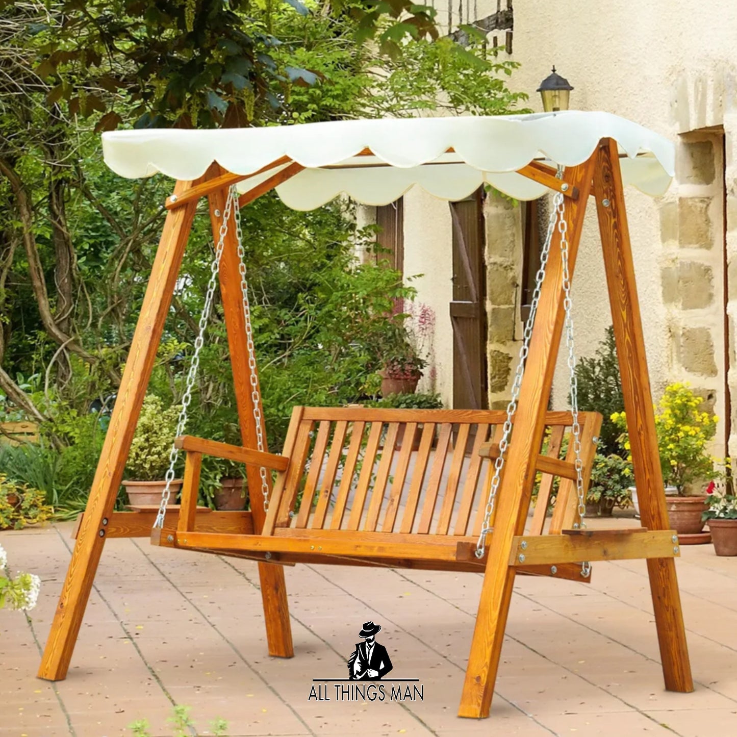 2 Seater Wooden Wood Garden Swing Chair Seat Hammock Bench Furniture Lounger New