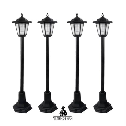 4 x Solar Powered Lamp Post Lantern Outdoor Lighting Garden LED Light Stake Pathway