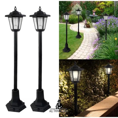 4 x Solar Powered Lamp Post Lantern Outdoor Lighting Garden LED Light Stake Pathway