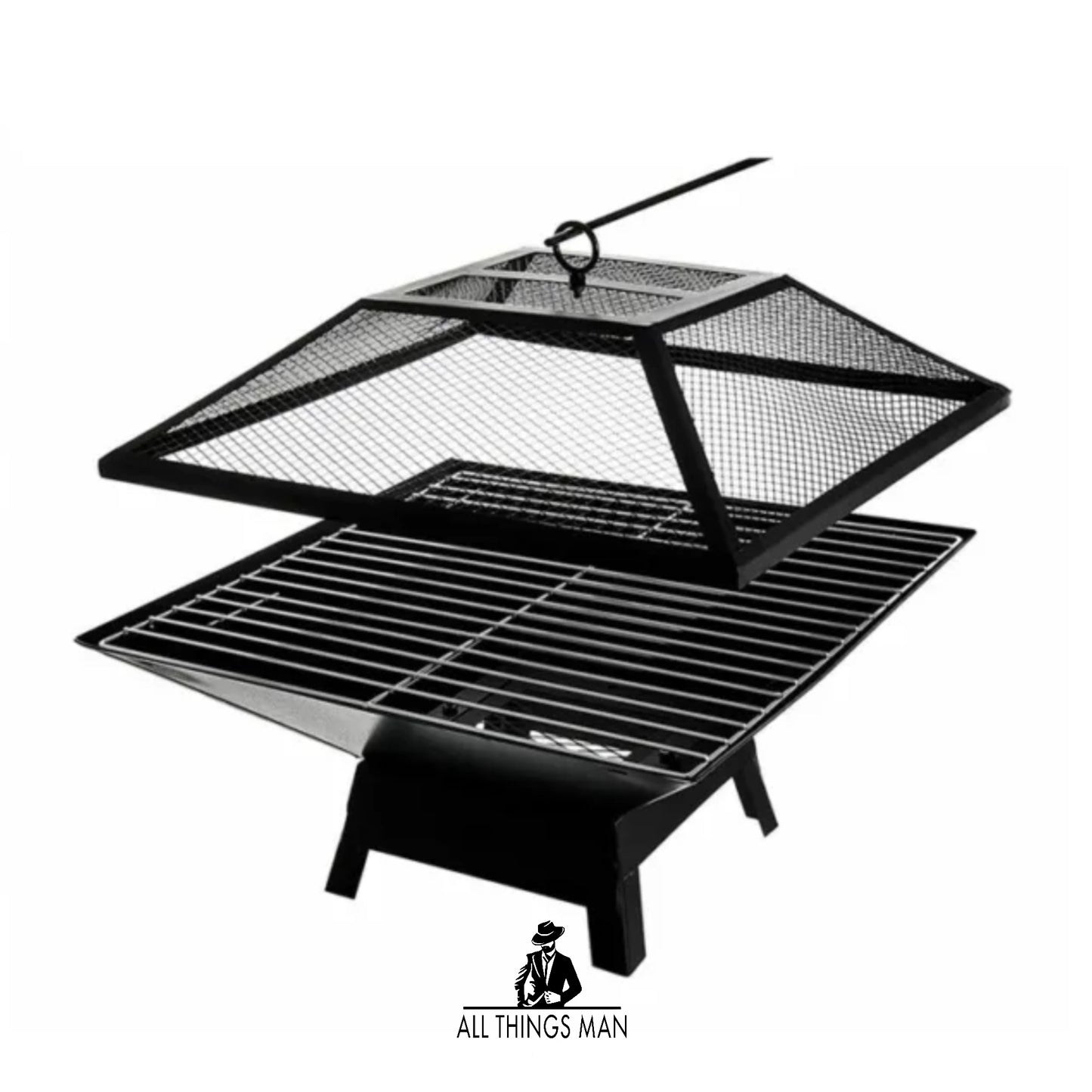 SQUARE FIRE PIT BBQ GRILL HEATER OUTDOOR GARDEN FIREPIT BRAZIER PATIO OUTSIDE