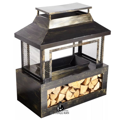 Neo Steel Outdoor Log Burner Fire Pit Chiminea Heater Mesh Surround and Storage