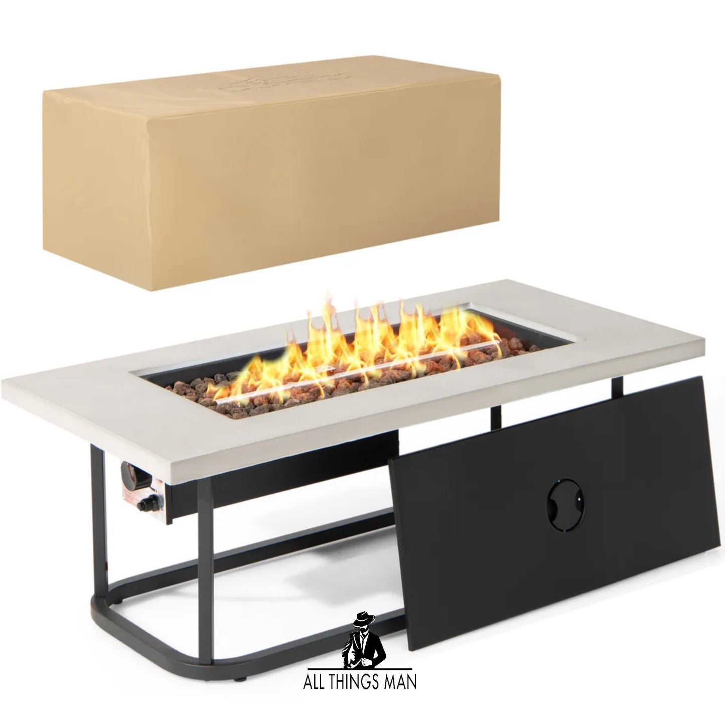 16 KW Propane Fire Pit Table Rectangular Outdoor Gas Fire Pit Stainless Steel