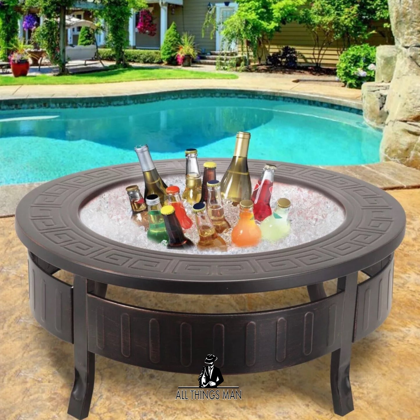 Fire Pit Heavy Large Outdoor Firepit Garden Heater Round Table BBQ Brazier&Grill