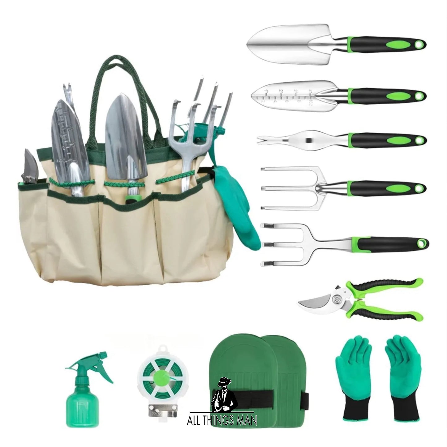 11pc Stainless Steel Heavy Duty Garden Tool Set with Tote Bag - Hand Tool Set