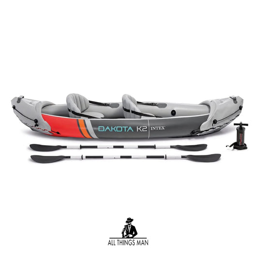 Intex Dakota K2 2 Person Inflatable Outdoor Kayak Set with Oars and Air Pump