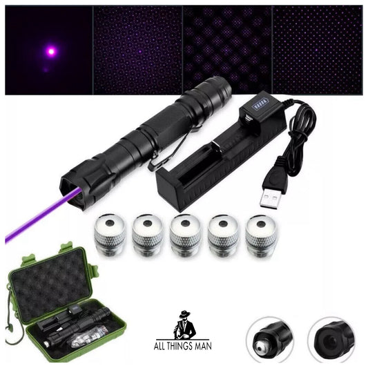 Purple Laser Pointer Pen 405nm Beam Light 1000Miles Rechargable With Battery