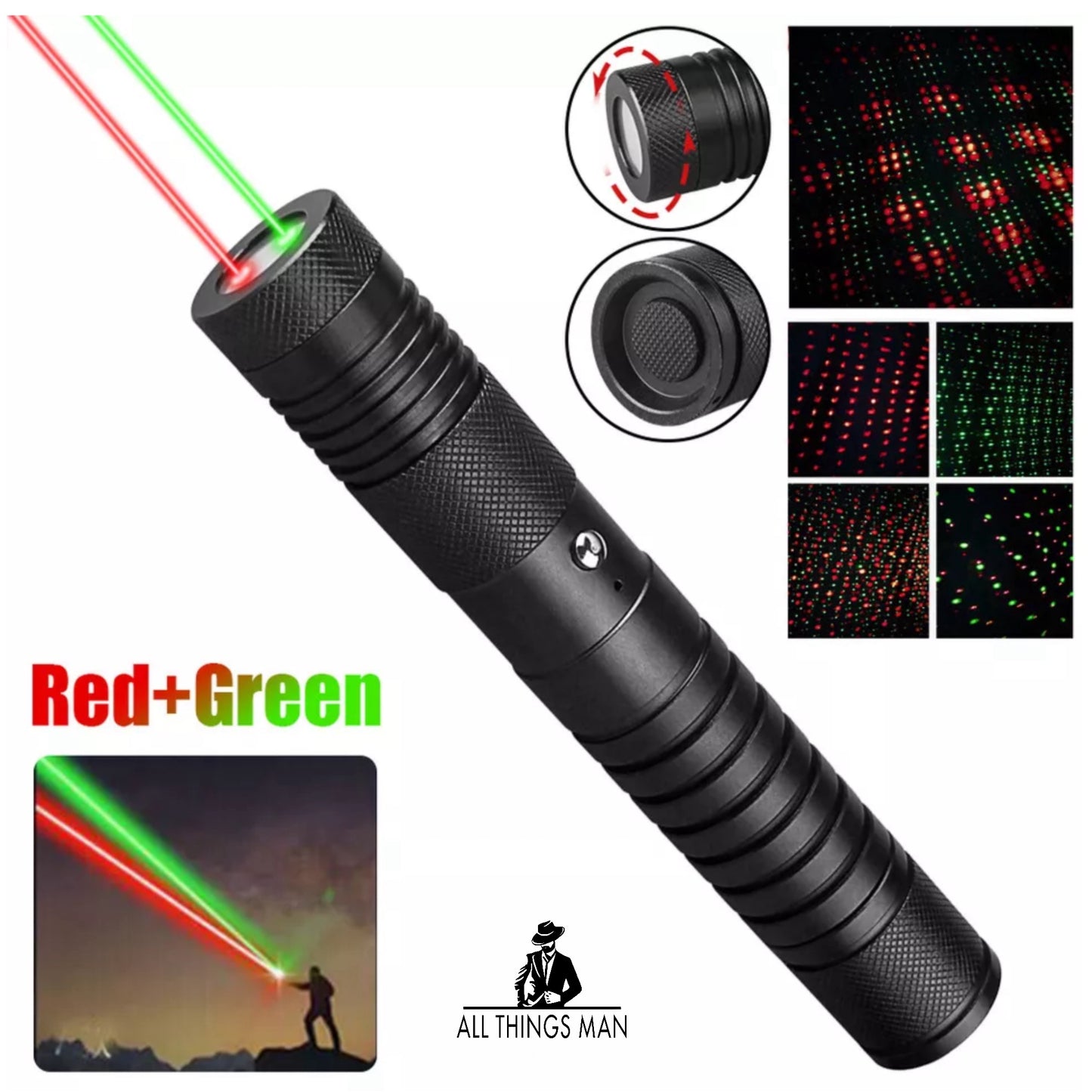 8000m Double Color Green+Red Laser Pointer Pen Rechargeable Light Lazer Kit