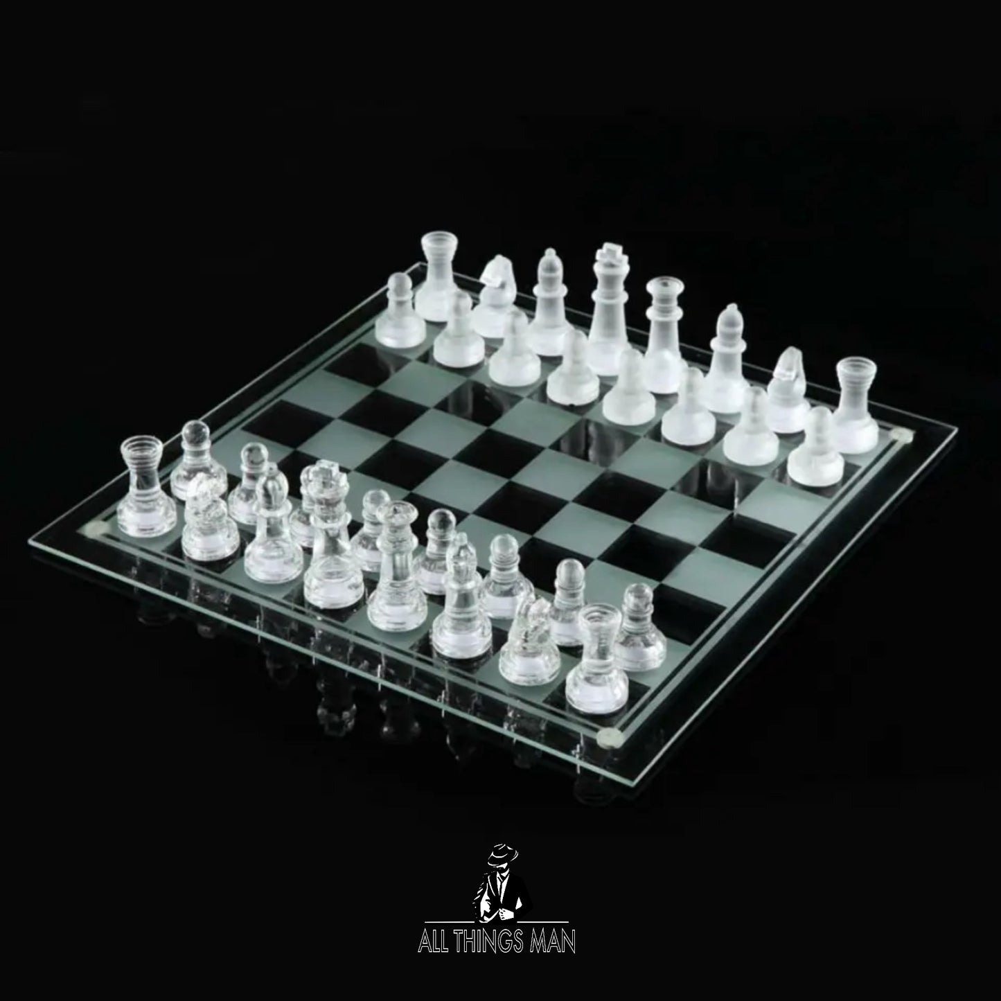 GLASS BOARD TRADITIONAL CHESS SET GAME UNIQUE BEAUTIFUL GIFT 32 PIECES FUN PARTY