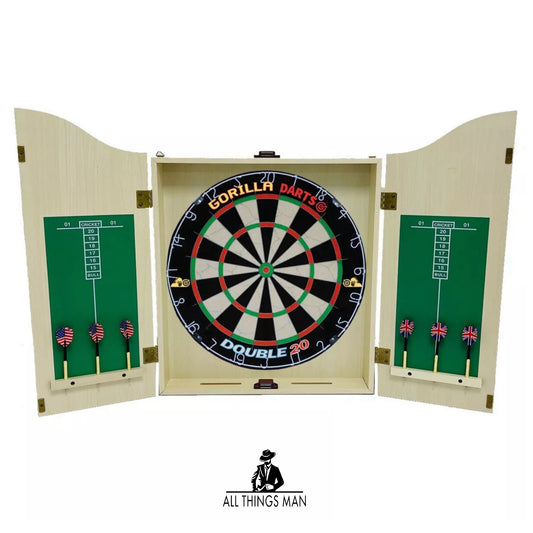 Gorilla Darts Centre Set MDF Light Oak Cabinet Set Dartboard inc Darts Package