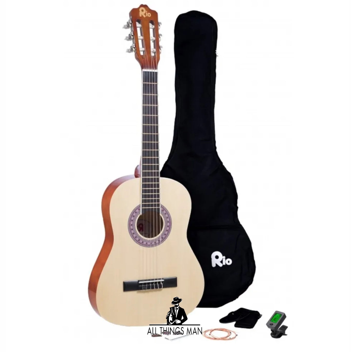 Rio 39'' Full Size 4/4 Beginner Classical Acoustic Guitar Pack Package Natural